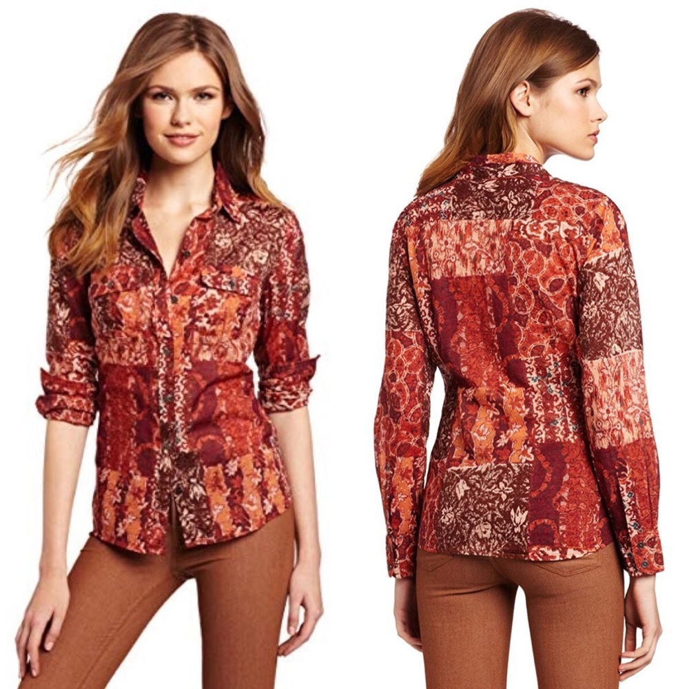 Lucky Brand Western Patchwork Printed Button Down - image 1